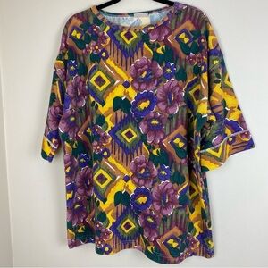 Vintage 90’s Floral Artwork Drop Shoulder Knitted Top Large